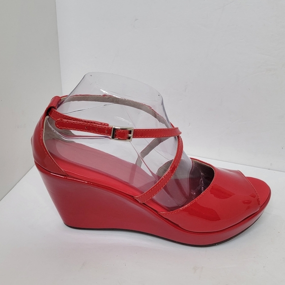 AGL ATTILIO GIUSTI LEOMBRUNI WEDGES SANDALS RED PATENT LEATHER SIZE 40 - Picture 7 of 14
